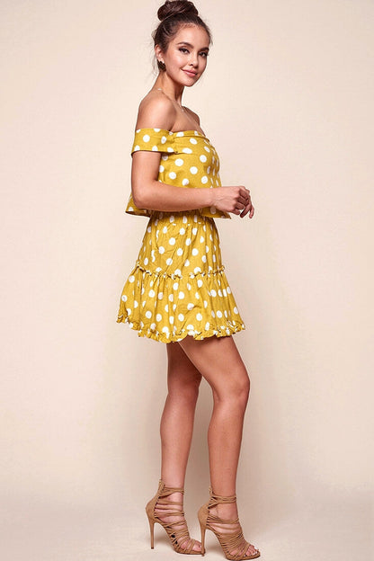 Alexi Polka Dot Off The Shoulder Top Yellow Mustard