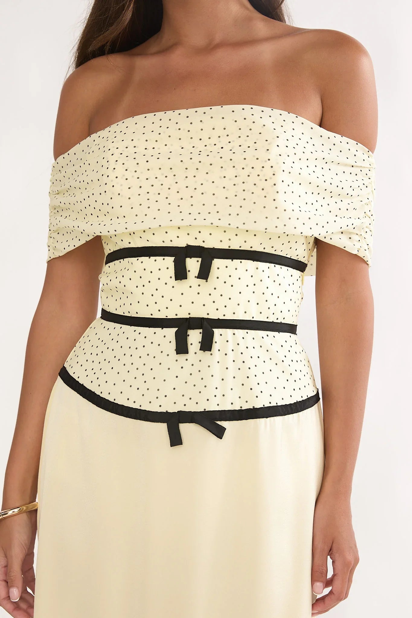 Begonias Off-Shoulder Bow Maxi Dress Spotted Lemon