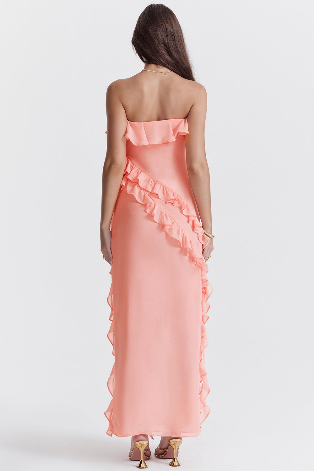 apricot ruffle maxi dress