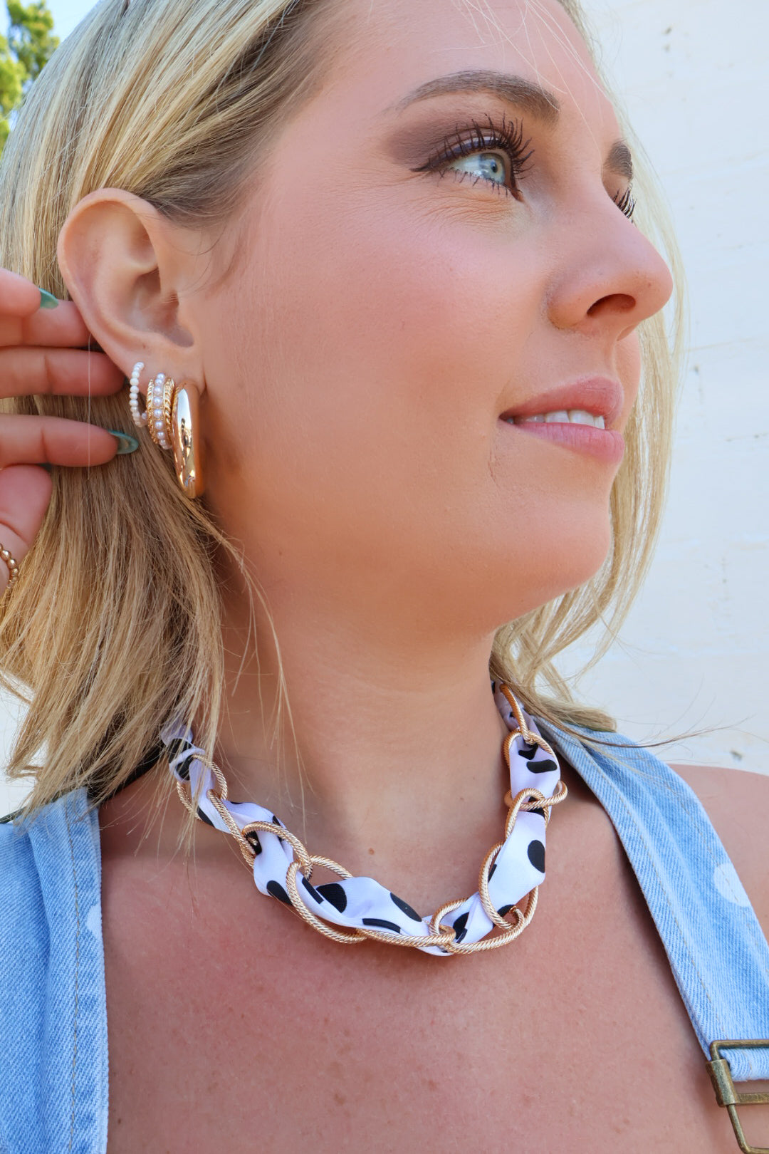 Polka Dot Scarf + Chain Necklace