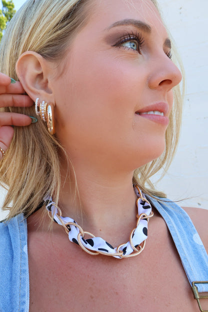 Polka Dot Scarf + Chain Necklace