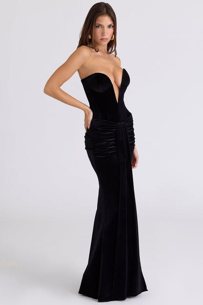 black velvet deep plunge maxi gown - limited edition