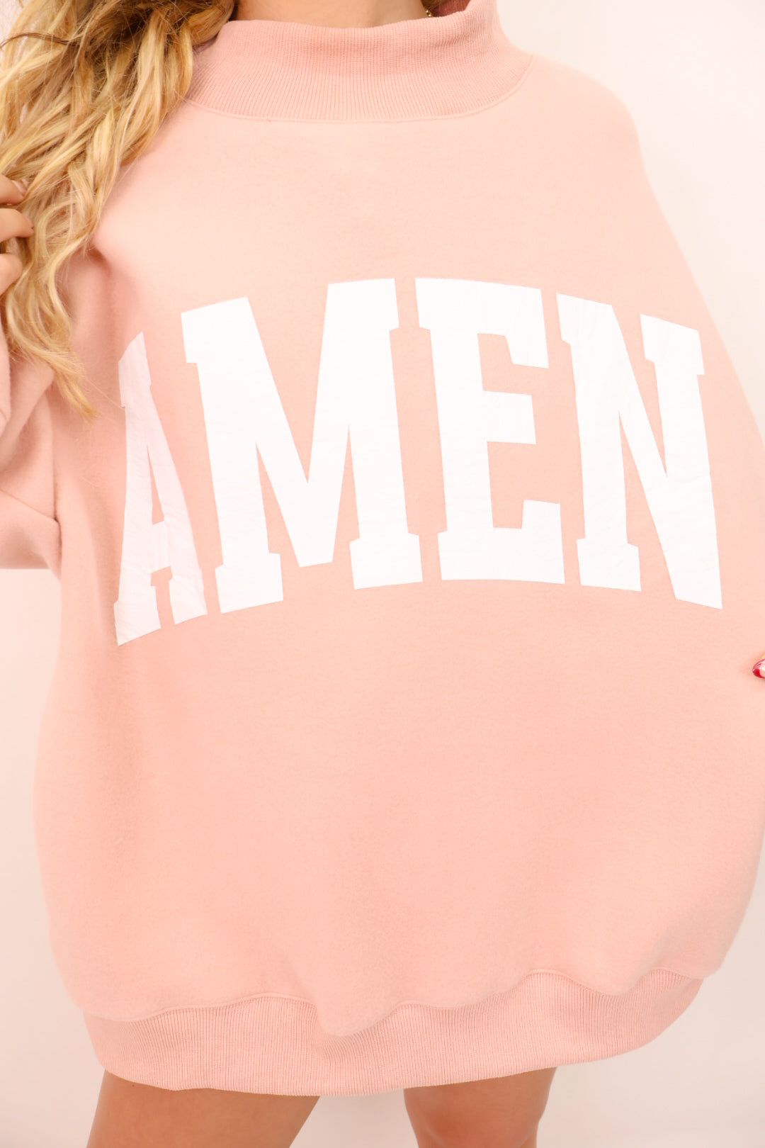 Amen WWJD Reversible Mock Neck Pullover – Blush