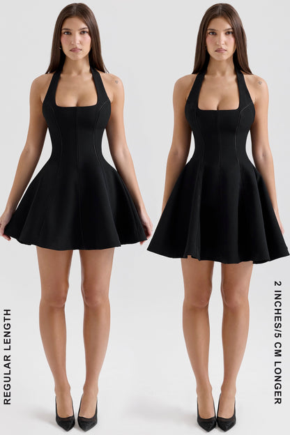 black halter neck bow mini dress