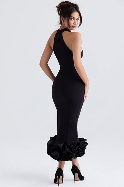 black peplum midi dress