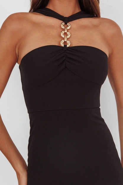 Maretha Gold Link Neckline Maxi Dress Black