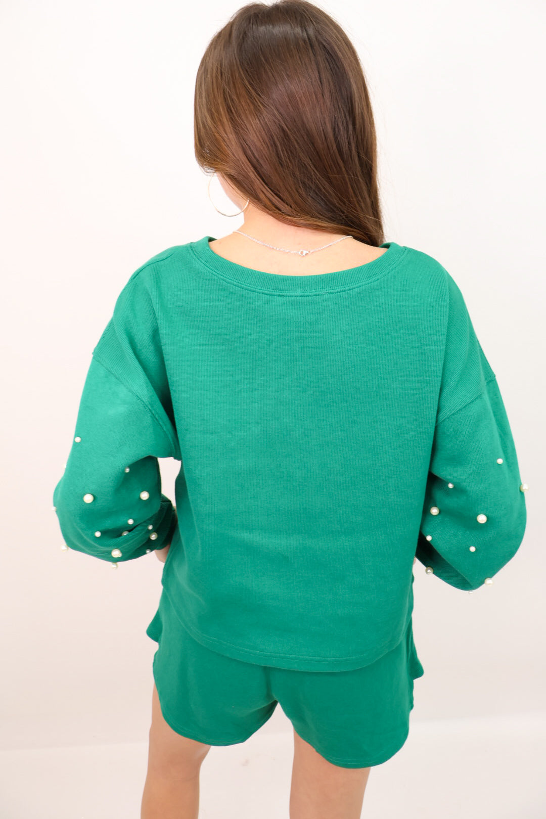Pearl Embellished Casual Skort Set - Green