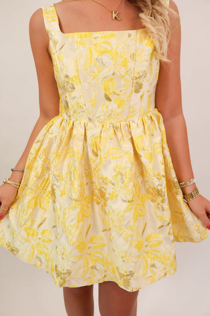 Gilded Bloom Babydoll Mini Dress