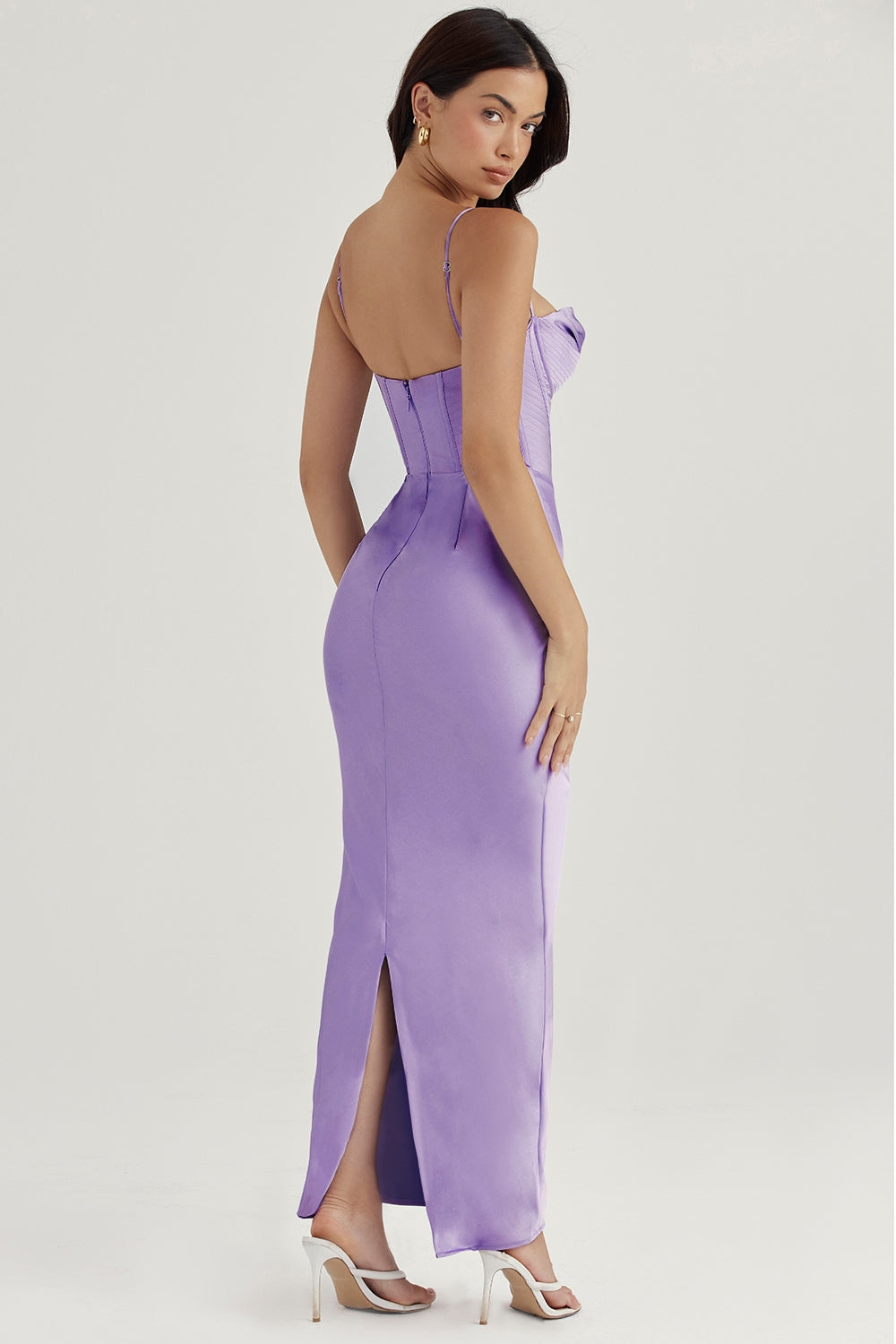 lavender corset maxi dress