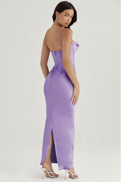 lavender corset maxi dress