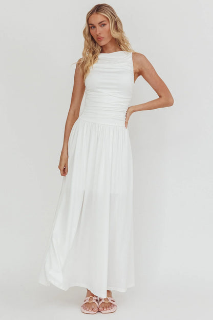 Dalayla Sleeveless Ruched Maxi Dress White