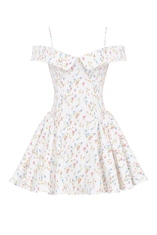 white posy print corset mini dress