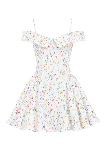 white posy print corset mini dress