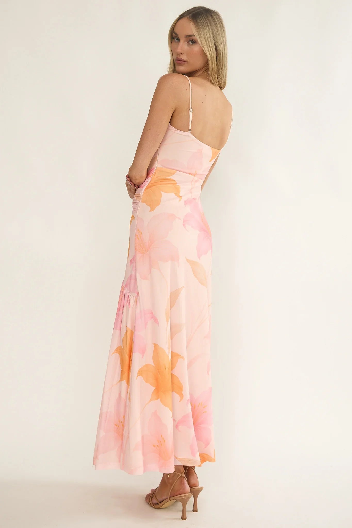 Azure Sun Drop Waist Split Maxi Dress Print Orange