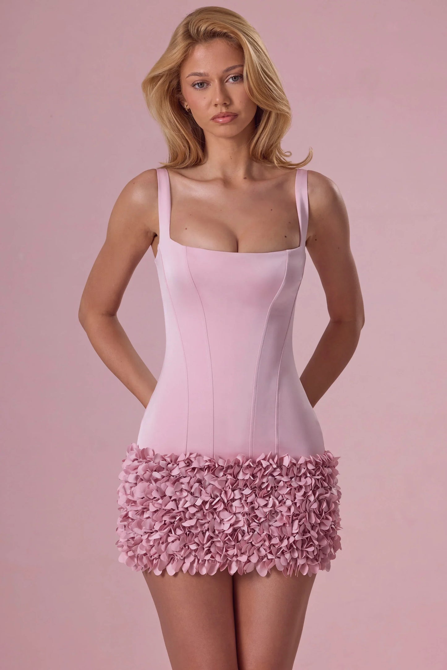Satin Mini Dress in Blush Pink