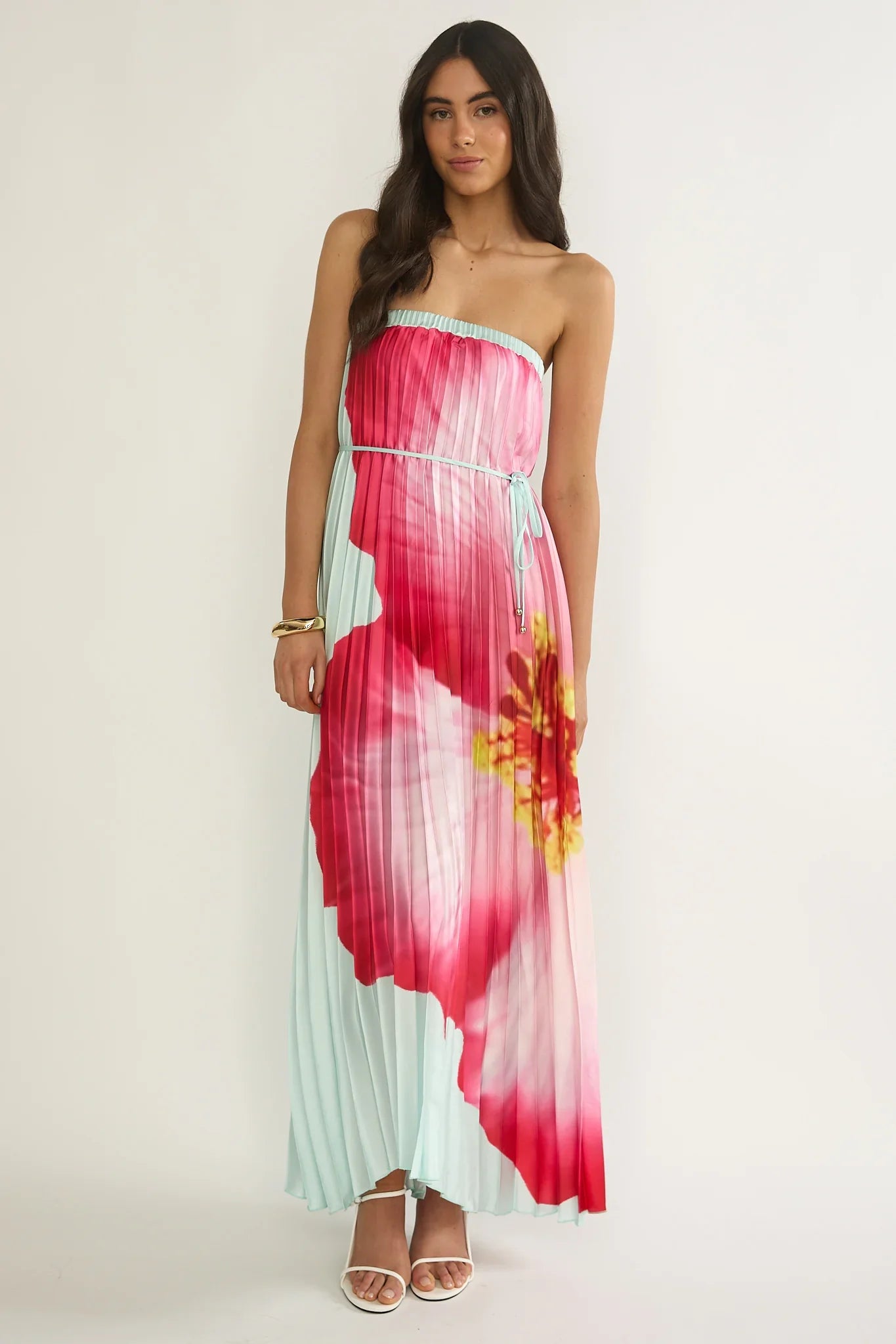Lauriella Strapless Accordion Pleat Maxi Dress Hibiscus Mint