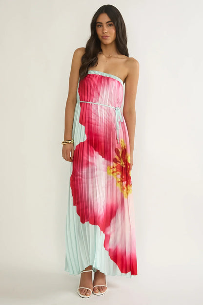 Lauriella Strapless Accordion Pleat Maxi Dress Hibiscus Mint