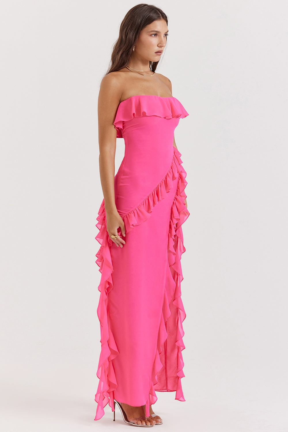 fuchsia ruffle maxi dress
