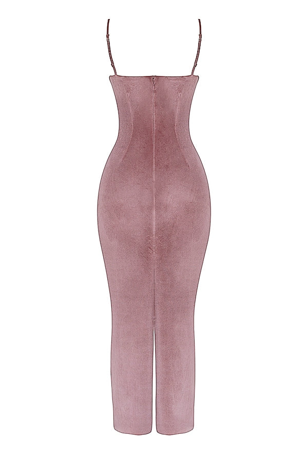soft pink velvet midi dress