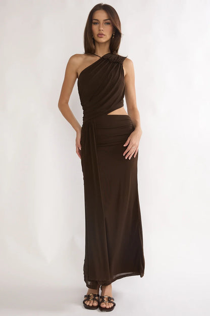Out Loud Cut-Out Drape Maxi Dress Chocolate