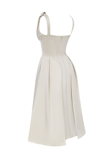vintage cream satin pleated midi dress - sale