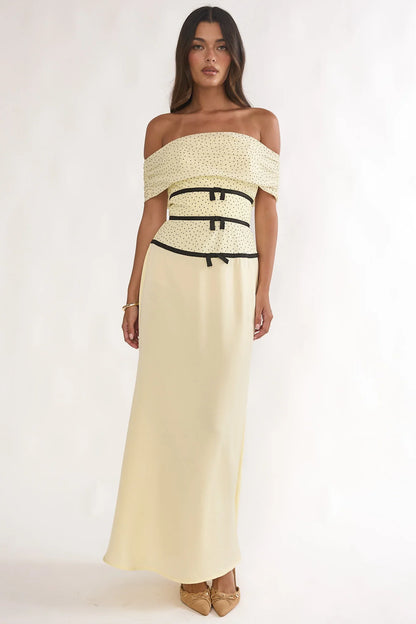 Begonias Off-Shoulder Bow Maxi Dress Spotted Lemon