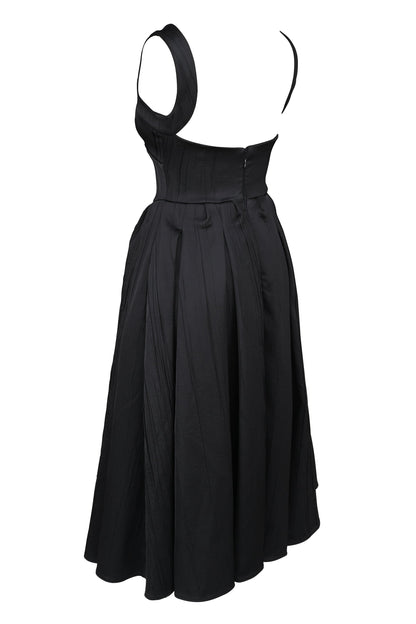 black textured satin corset midi dress