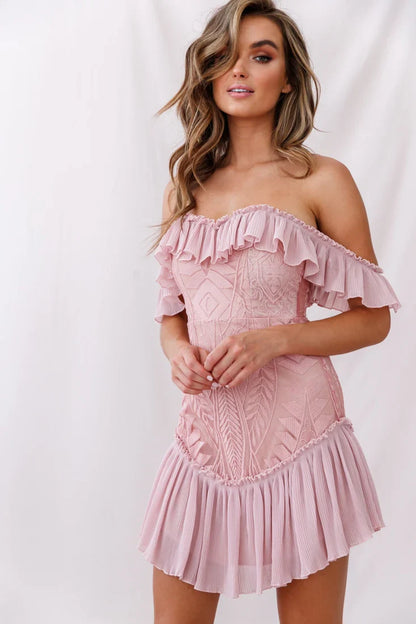 Dreamy Off-Shoulder Mini Dress Blush