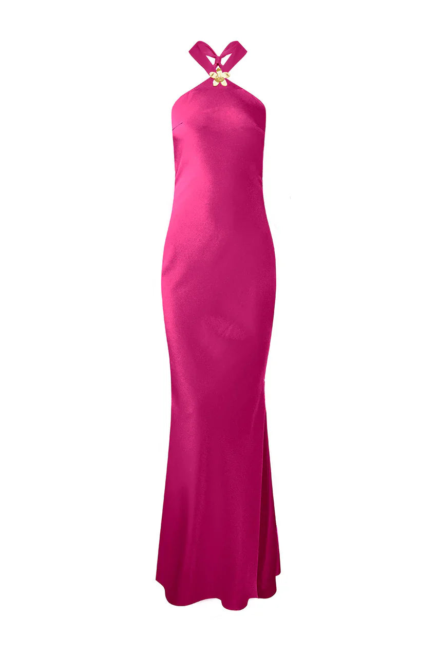 CHARA LOW CROSS BACK MAXI DRESS - MAGENTA