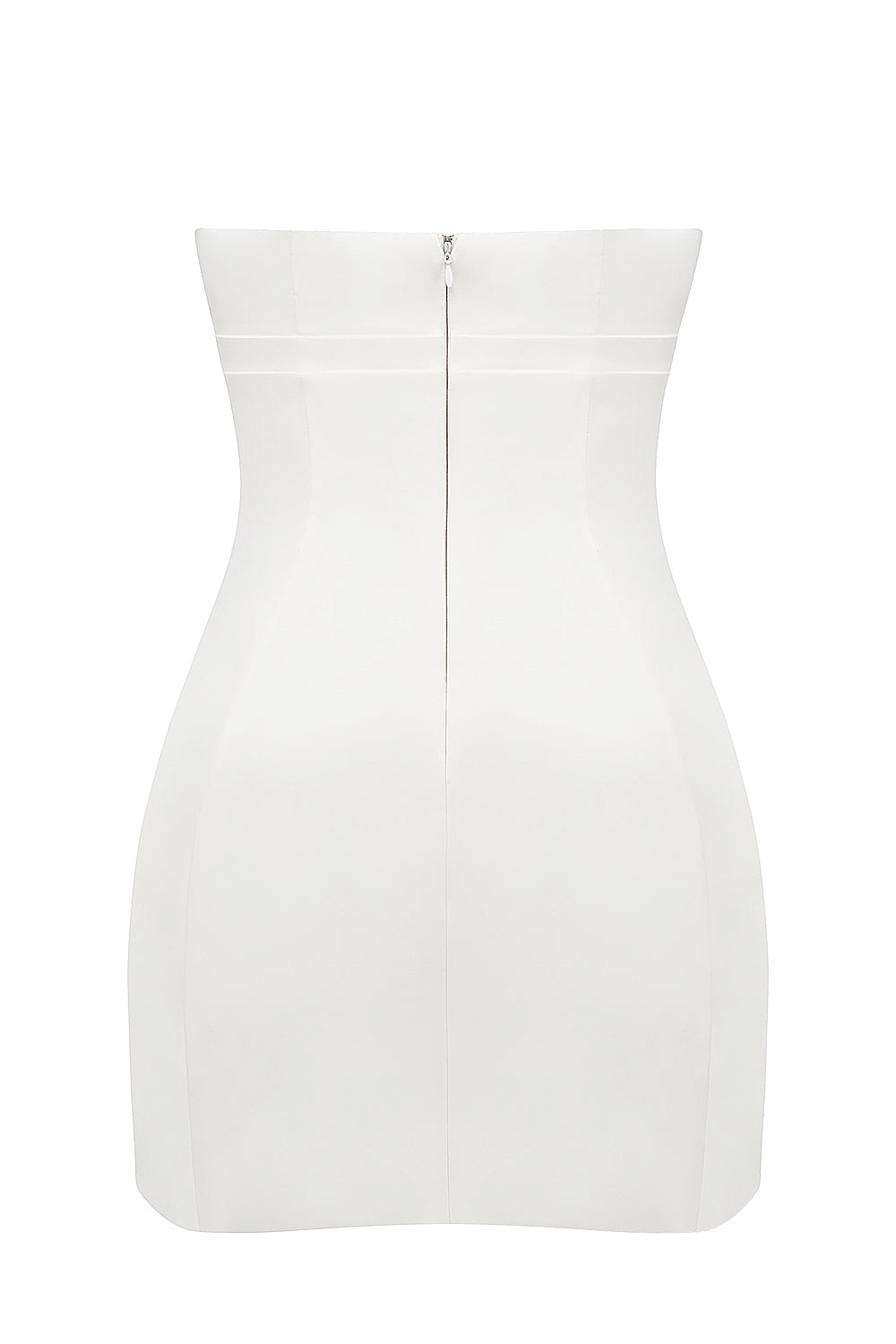 white strapless twill mini dress