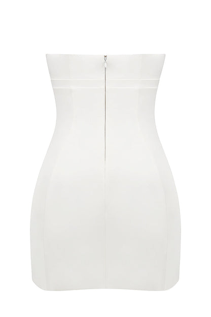 white strapless twill mini dress