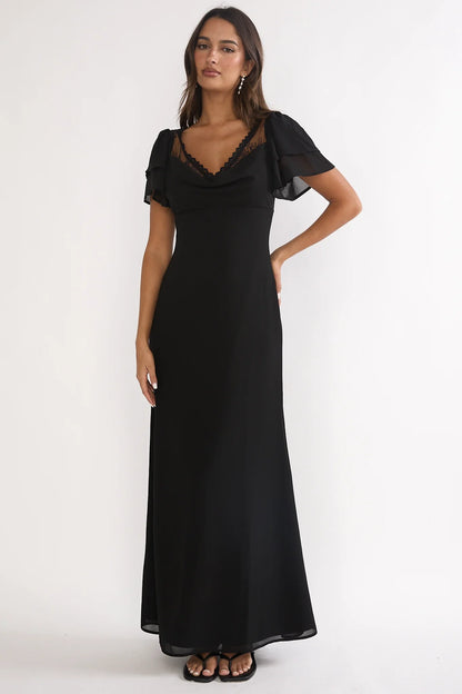 Elorin Lace Trim Maxi Dress Black