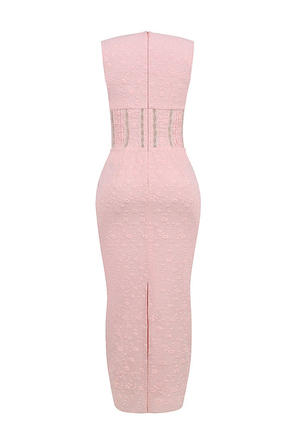 perfectly pink broderie anglais plunge maxi dress