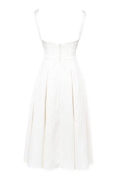 ivory textured satin corset midi dress