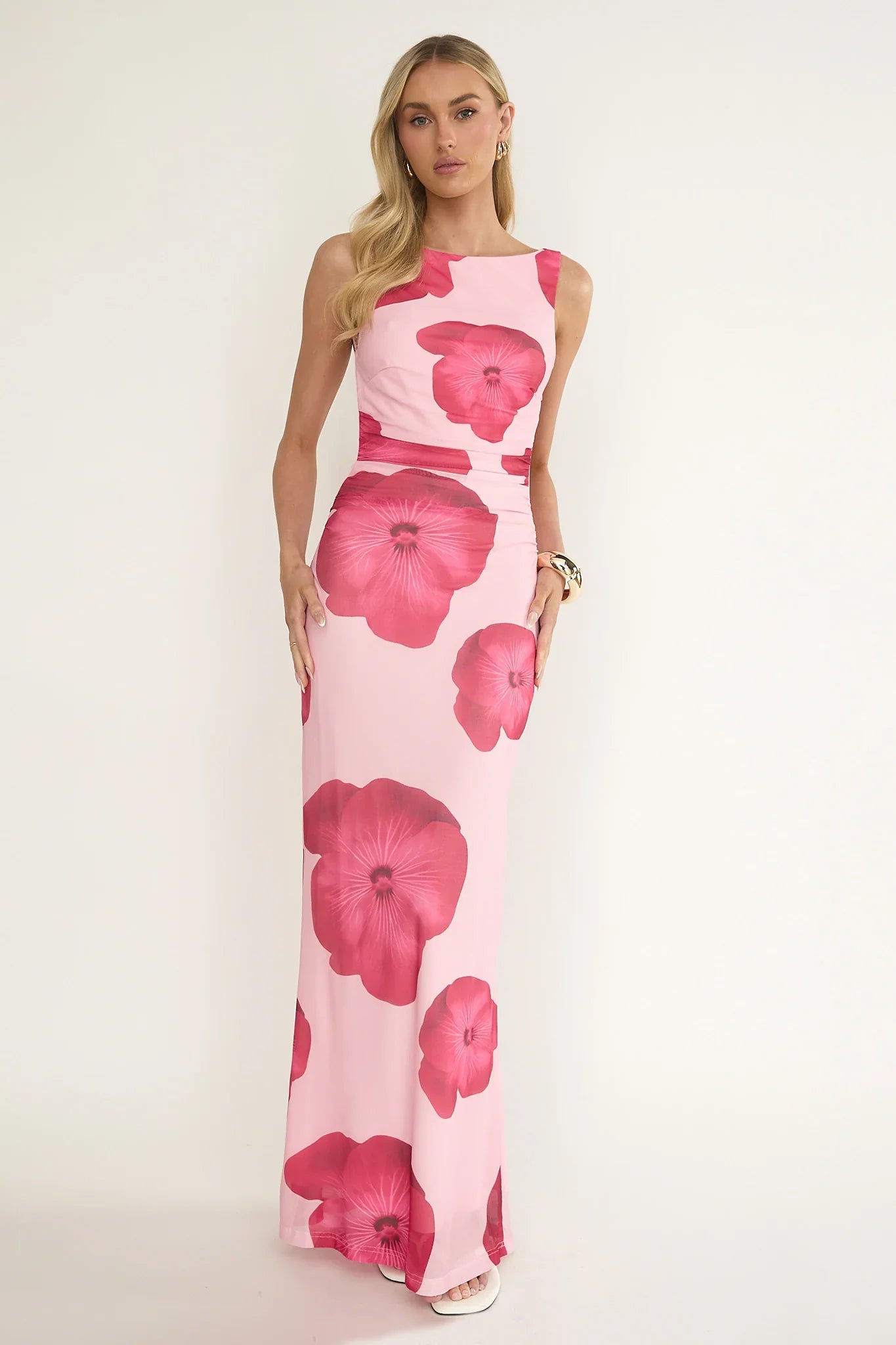 Helsi Low Back Maxi Dress Floral Pink
