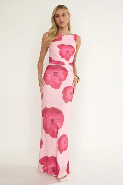 Helsi Low Back Maxi Dress Floral Pink