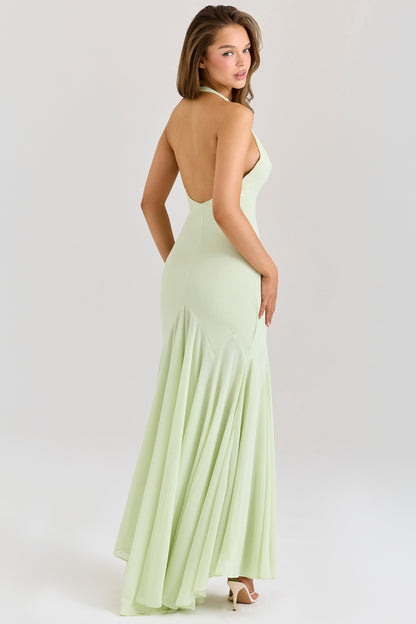 pistachio georgette draped midi dress