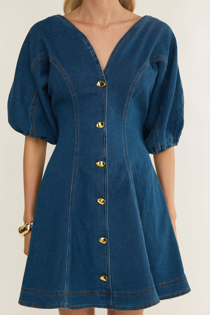 Rivette Bubble Sleeve Mini Dress Denim