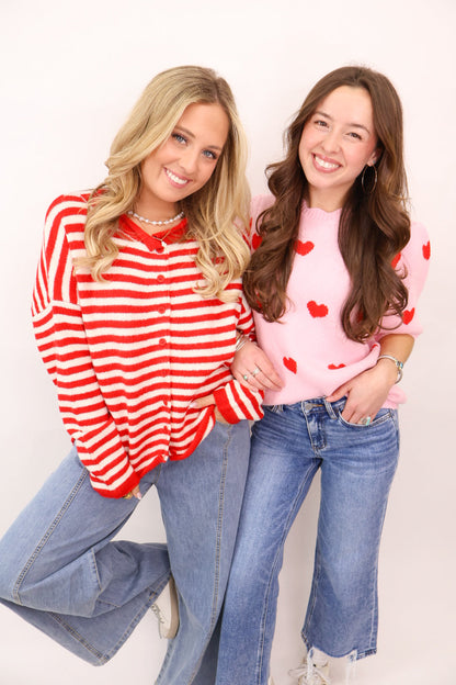 Pink Heart Knit Sweater