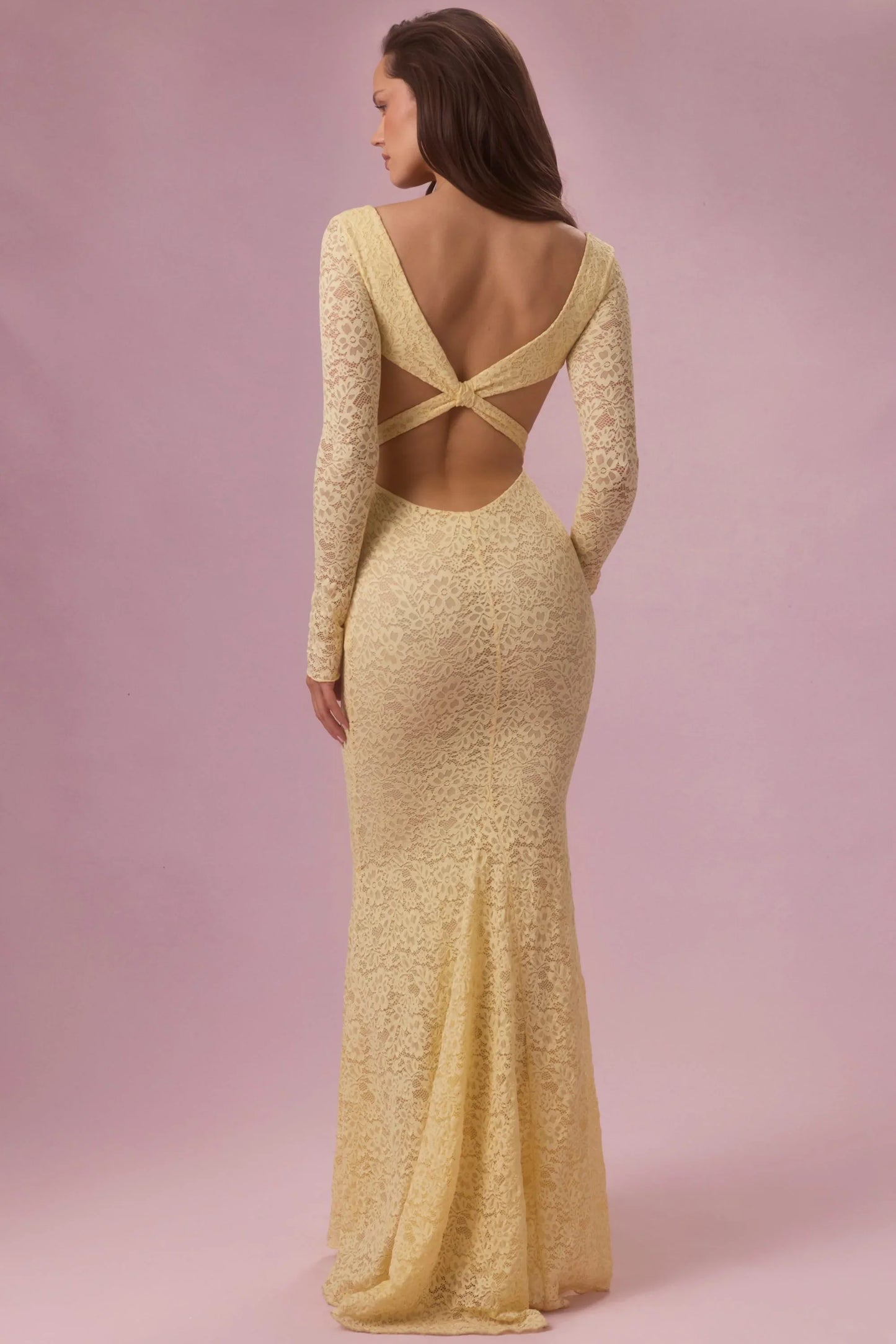 Lace Long-Sleeve Maxi Dress in Butter Yellow
