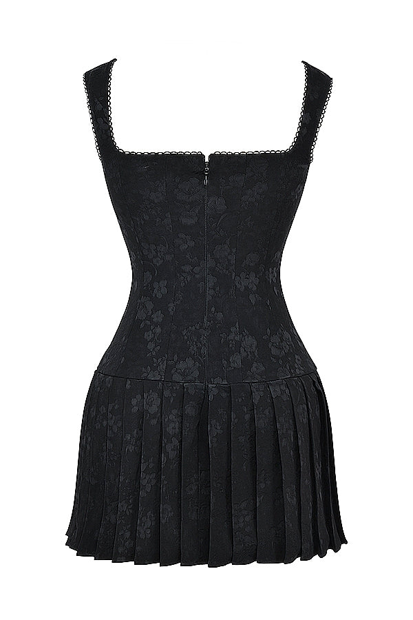 black pleated mini dress