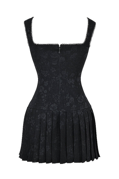 black pleated mini dress