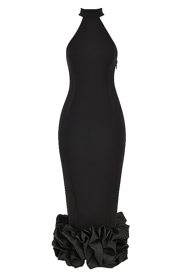 black peplum midi dress