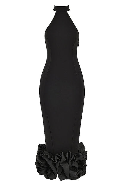 black peplum midi dress
