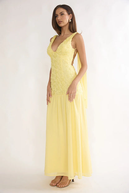 Marcellia Tied Back Maxi Dress Embellished Yellow