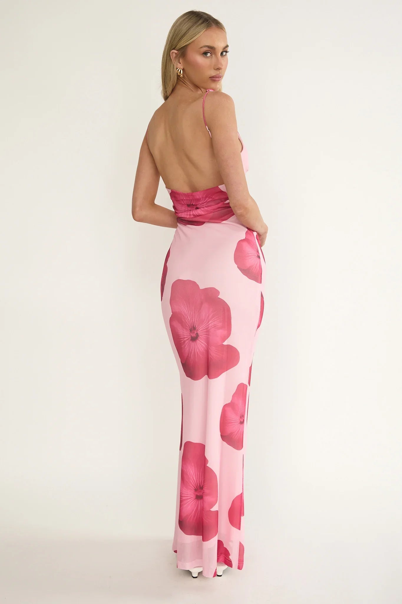 Helsi Low Back Maxi Dress Floral Pink