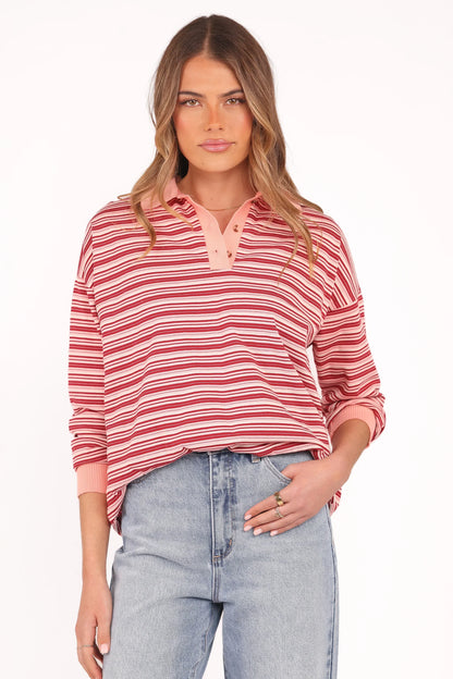 Beau Long Sleeve Jersey Top - Pink Stripe