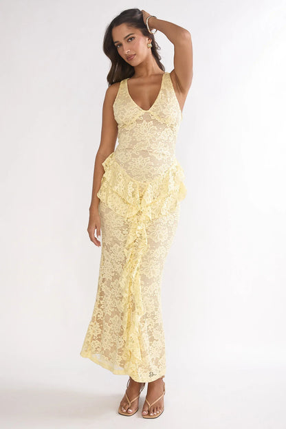 Serenella Peplum Lace Maxi Dress Butter