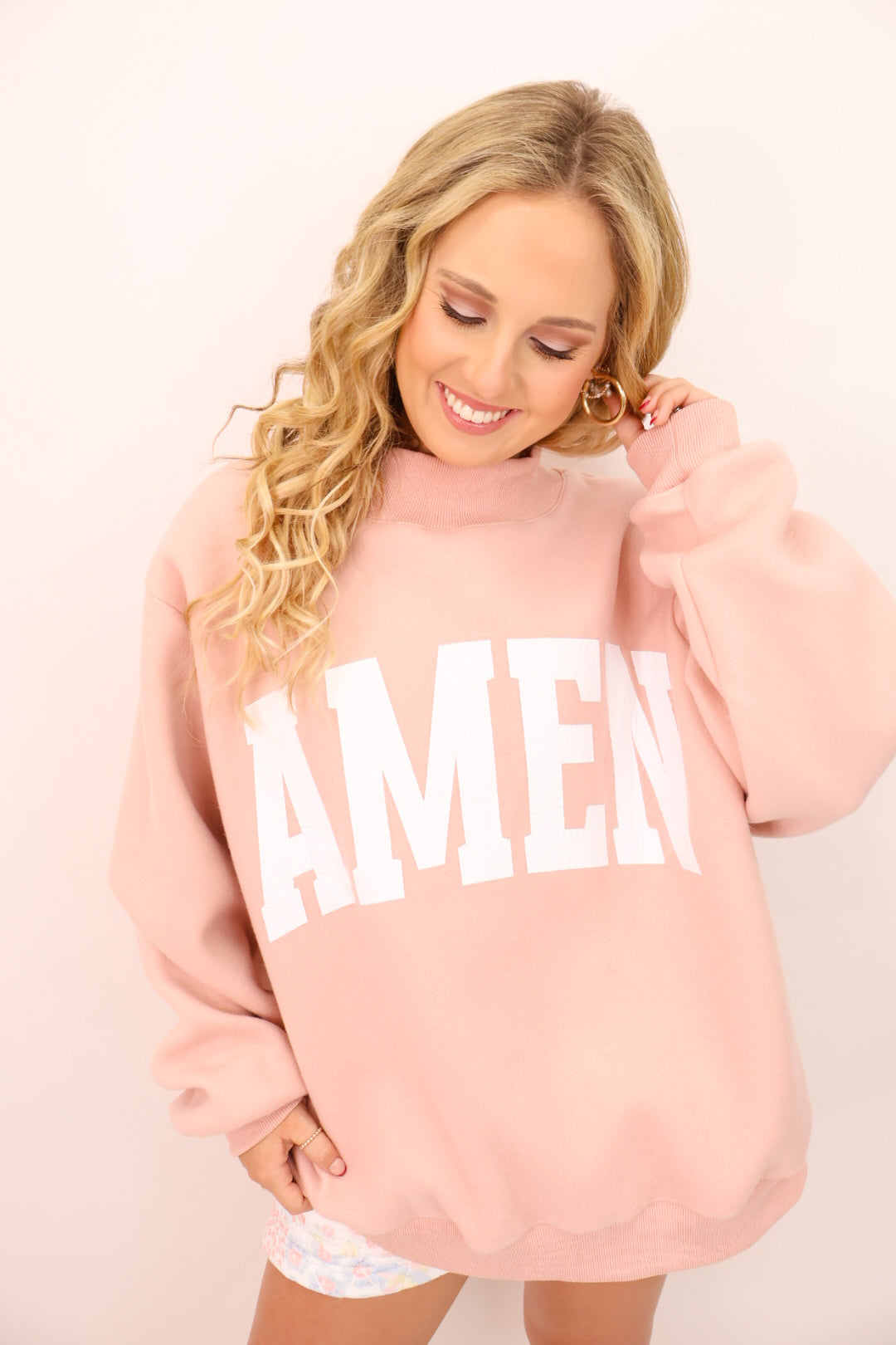 Amen WWJD Reversible Mock Neck Pullover – Blush