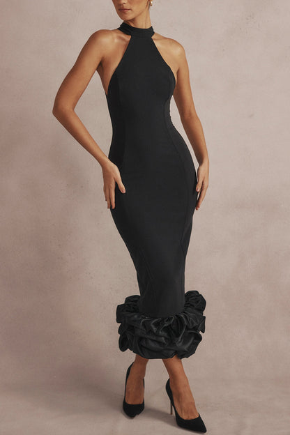 black peplum midi dress